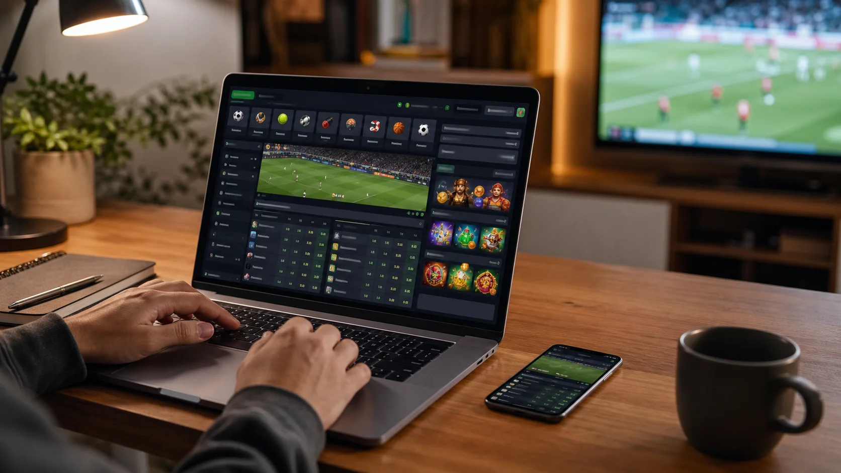 Plataforma lolesports em notebook e celular com apostas esportivas e cassino online